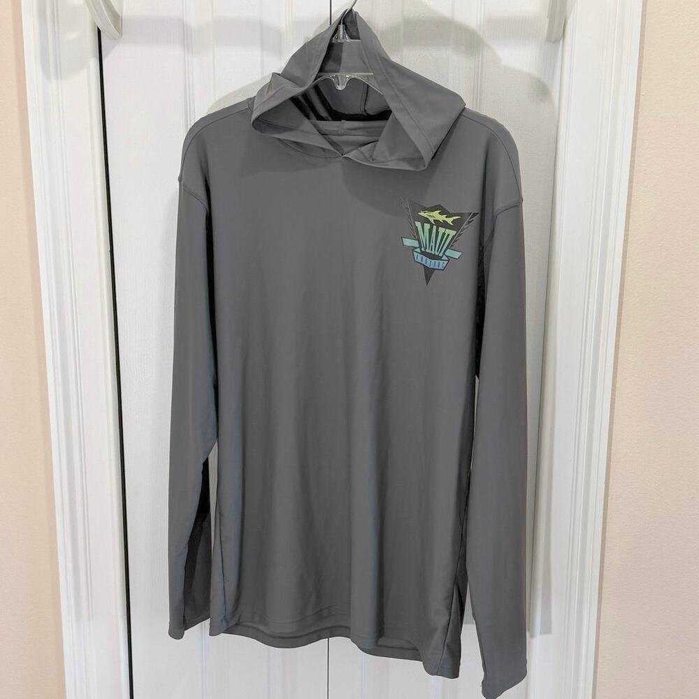 Maui & Sons men's SM hooded rash guard surfing shirt 50+UPF Tech. fish swim